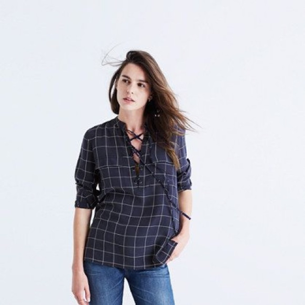 Madewell Monroe Silk Lace-Up Shirt - Picture 1 of 7